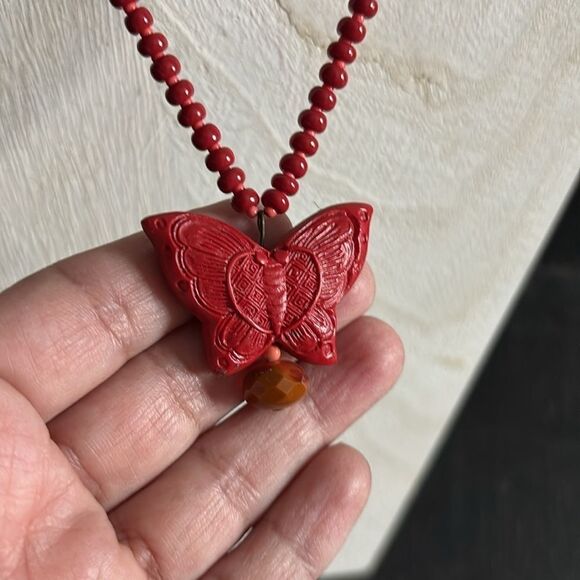 David Aubrey Coral Ted Butterfly Green Seed Bead Layered Necklace Luxury​​​​​ - Picture 3 of 9